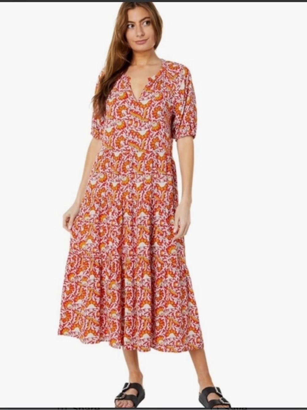 Elliott Lauren Under the Tuscan Sun Red Floral V-Neck Maxi Dress Size M